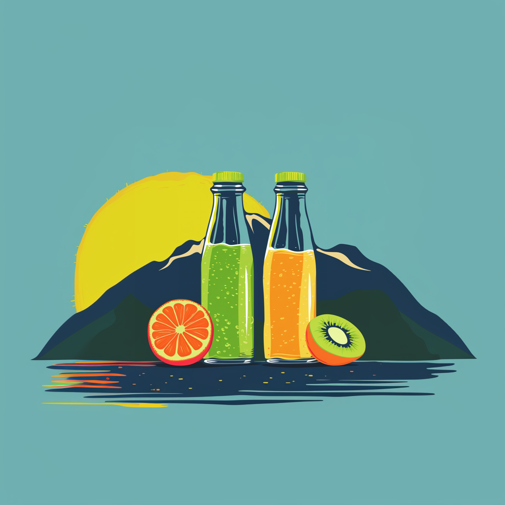 Recharge Station C Juice bottles with citrus and kiwi